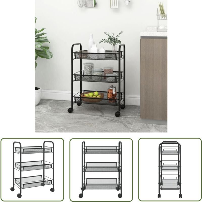 Küchenwagen 3 Etagen Schwarz 46x26x64 cm Eisen - Küchentrolley - Küchenwagen - Rollwagen - Lagerung - Organisation - The...