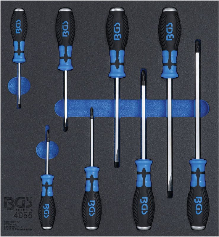 Bgs Technic - bgs Werkstattwageneinlage 2/3: Kreuz- und Schlitz-Schraubendreher 8 teilig