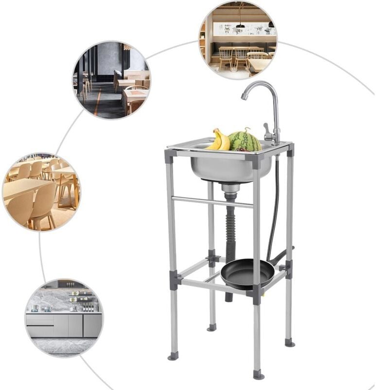 Freistehende Spüle aus Edelstahl, Rechteckig Professionelle Spüle mit Kaltwasserhahn