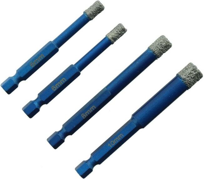 Btec - Diamant-Bohrkronen Set Vakuum, Bit Aufnahme, spezial Kühlkern 6, 8 und 10mm