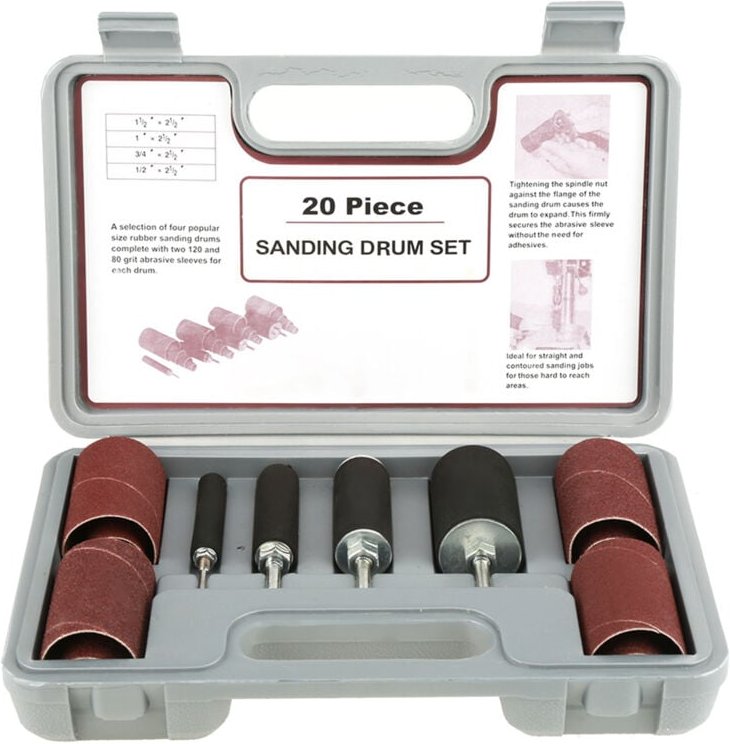 Zoternen - 20-teiliges Trommelschleifer-Set, mit Aufbewahrungskoffer, selbstexpandierendes Schleifkissen, lange Lebensda...