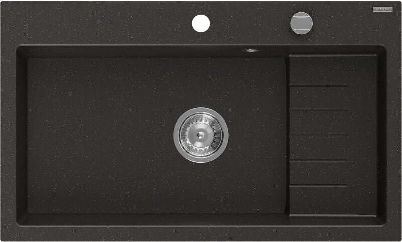 Omar Granitspüle 1-beckig 800 x 480 mm, schwarz/gold metallic, Syphon Chrom - 6520801005-75 - Mexen