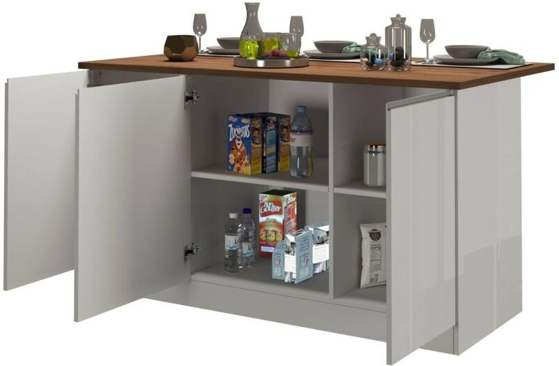 Kücheninsel Patrizio, Beistelltisch, 3-türiger Küchenschrank, 100 % Made in Italy, 155 x 90 x 90 cm, glänzendes Weiß und...