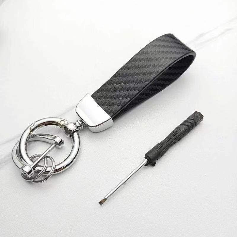 Lntyq - Schlüsselanhänger aus Kohlefaser und echtem Leder, Schlüsselanhänger aus Kohlefaser mit Anti-Verlust-D-Ring, um ...