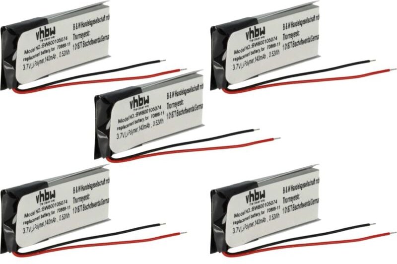 vhbw 5x Akku kompatibel mit Sony-Ericsson HBH-608 Wireless Headset Kopfhörer (140 mAh, 3,7 V, Li-Polymer)