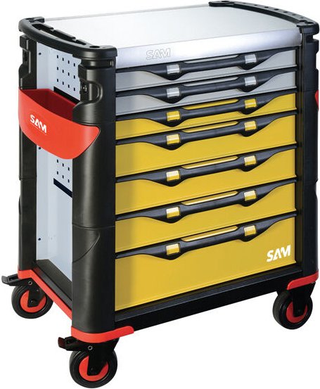 Sam Outillage - Großraumwagen 7 Schubladen gelb und grau Edelstahlplatte - 417HREN