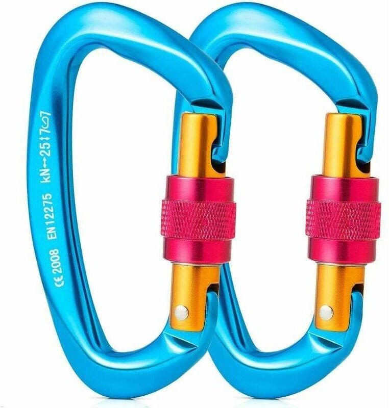 Twist Lock Karabiner, 2 selbstsichernde Aluminiumkarabiner, D-förmiger Karabiner zum Bergsteigen