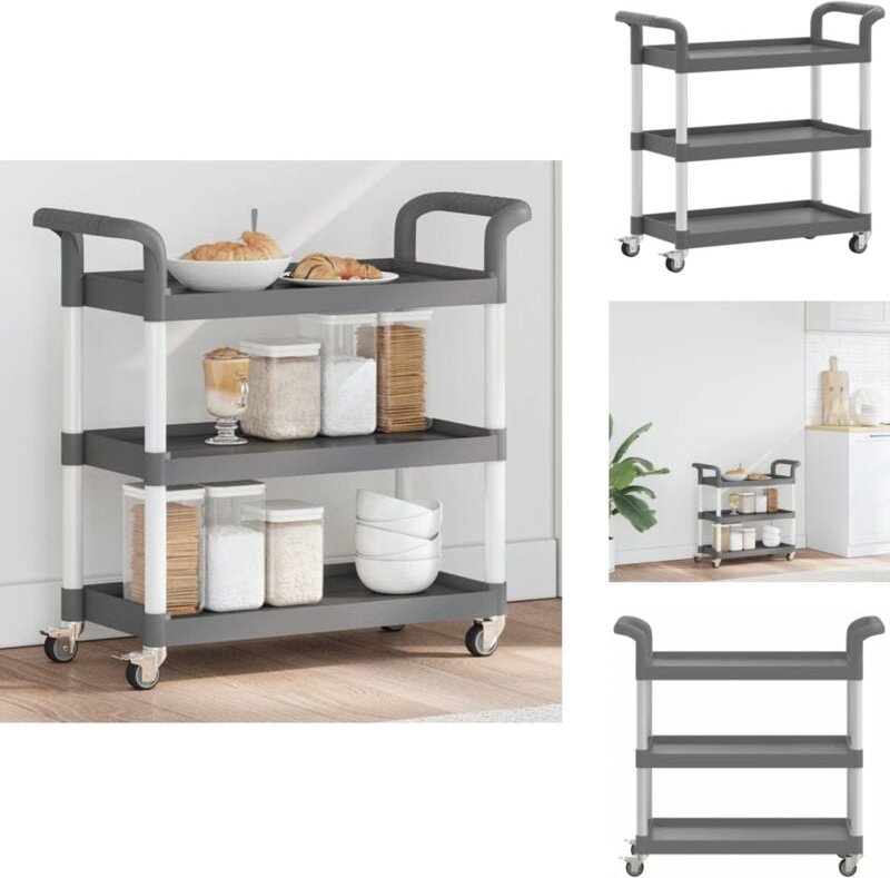 Rollwagen mit 3 Etagen Grau 77x34x72 cm Aluminium - Servierwagen - Küchentisch - Küchenwagen - Rollwagen - Regal