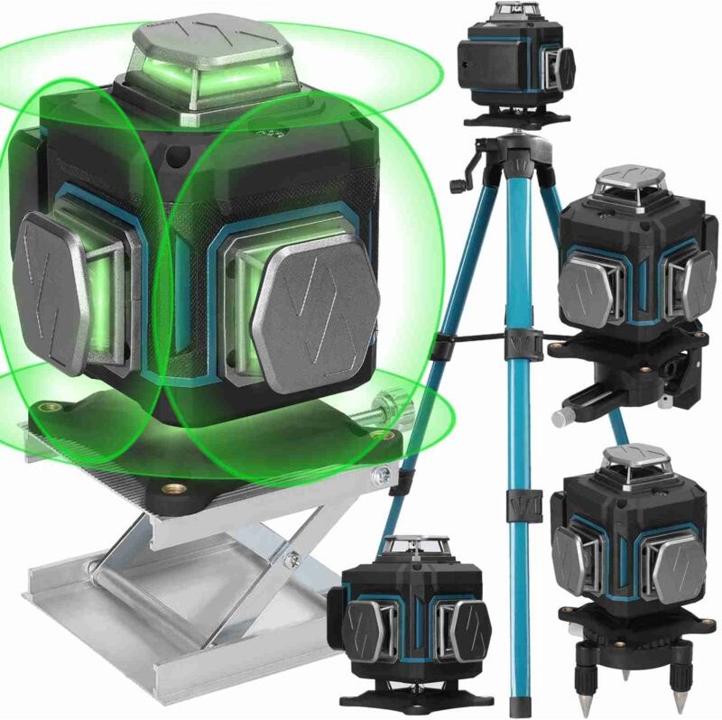 Ej.life - 4 x 360°-Laser-Wasserwaage, selbstnivellierende 16-Linien-3D-Laser-Wasserwaage, 2400 mAh x 2 Batterien, grüne ...