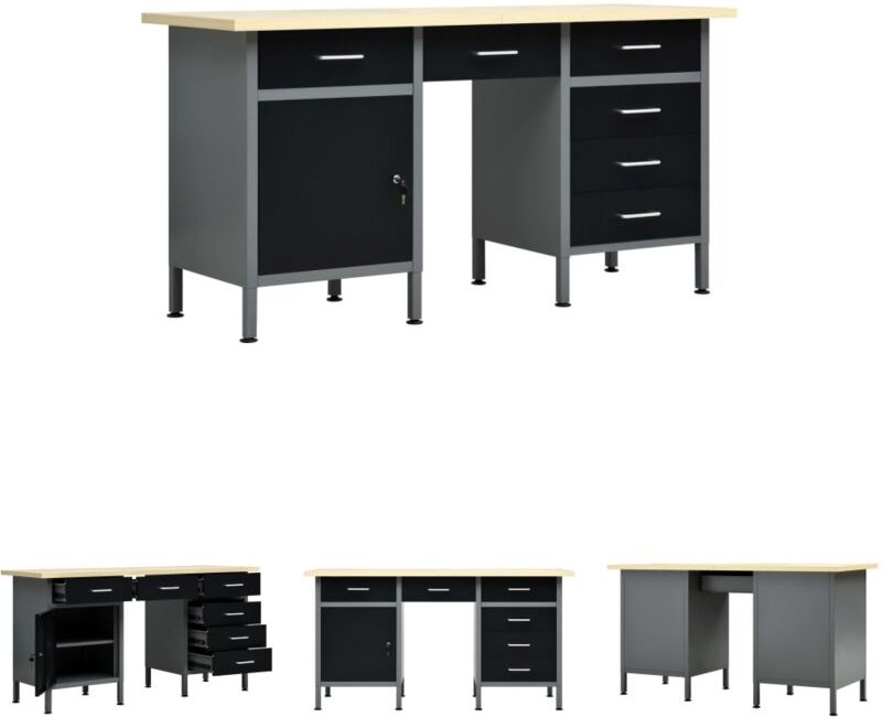 The Living Store Arbeitstisch Schwarz 160 x 60 x 85 cm Stahl - Werkbänke - Schwarz