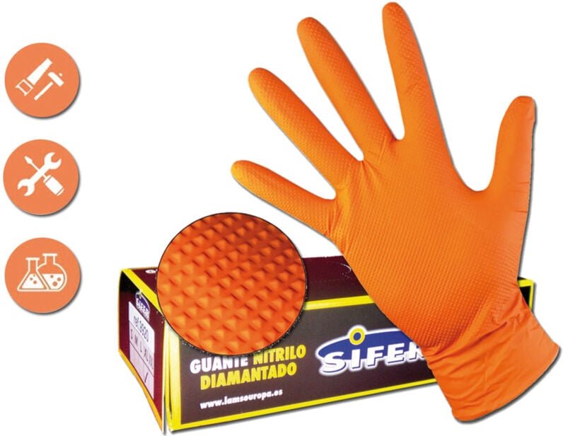 Sifer Nitrilhandschuhe 8 g Diamantorange/Löwe Box 50 Einheiten Größe m