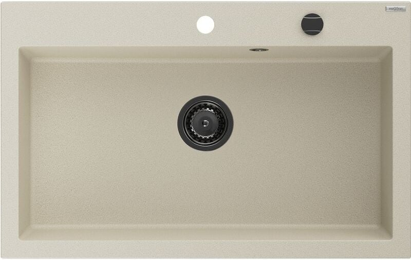 Elix Granitspüle 1-beckig 800 x 500 mm, beige, schwarzer Siphon - 6527801005-69-B - Mexen