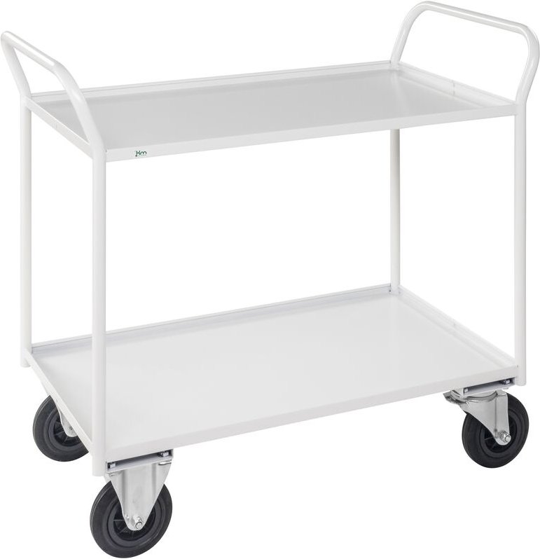 Kongamek Etagenwagen voll verschweisst in weiß mit 2 Böden 940x440mm Ladefläche und 24mm Rand mit Bremse