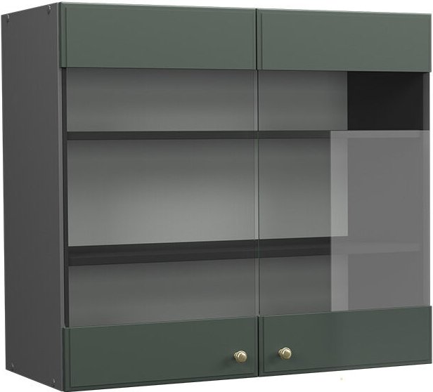 Vicco - Küchenglasschrank Fame-Line, Grün-Gold Landhaus, 80 cm