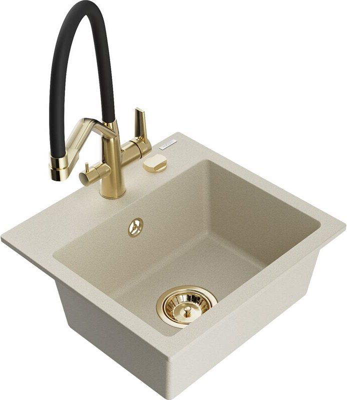 Milo 1-Becken-Granitspüle mit Mischbatterie Duo, Beige - 6505-69-671701-57-G - Mexen