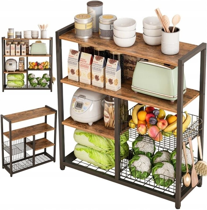 Regal Küchenschrank dunkelbraun industrielles Holz Retro Insel Regal