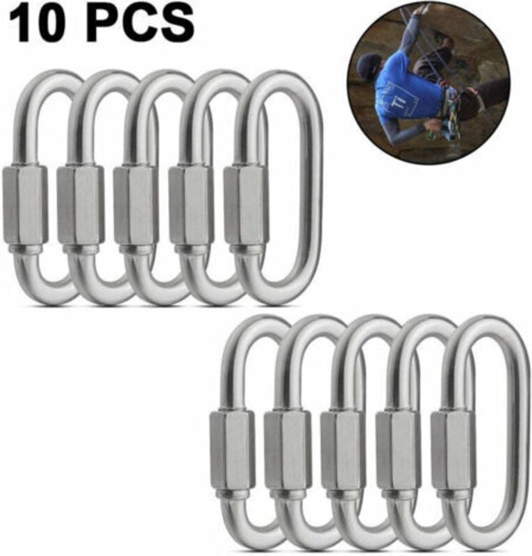 10er-Pack Schnellverbindungsringe mit M6/0,24-Zoll-Gewinde, Edelstahl 304 – ovaler D-Schraub-Karabiner – robust für Outd...