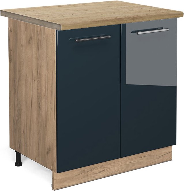 Vicco - Spülenunterschrank Fame-Line, Dunkelblau Hochglanz, 80 cm , ap Eiche