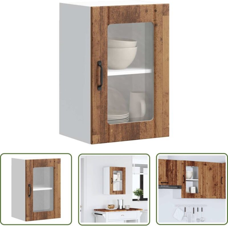 The Living Store - vidaXL Küchen-Hängeschrank mit Glastür Lucca Altholz-Optik