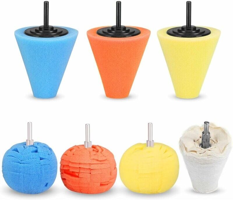 Polierkugel, 7 Stück 1/4 Zoll 6 mm Schaft Schwammkegel Metallschaum-Polierpad Polierkugel für die Autofelgenpflege, für ...