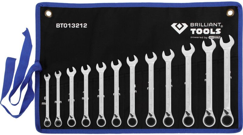 Brilliant Tools - Ratschenringschlüssel-Satz, 12-tlg, umschaltbar, 8 - 19 mm
