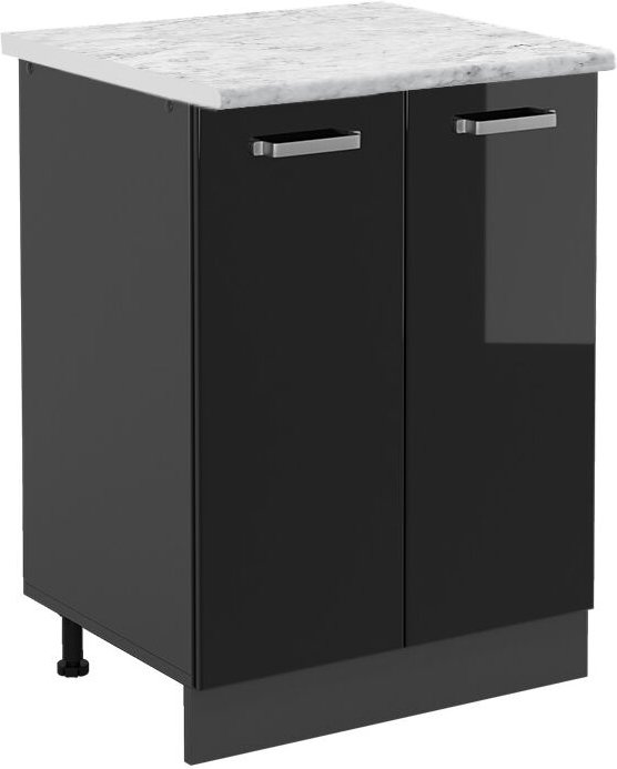 Vicco - Küchenunterschrank R-Line, Schwarz Hochglanz, 60 cm ap Marmor