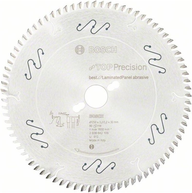 Bosch - Kreissägeblatt Top Precision Best for Laminated Panel Abrasive 250x30x3,2 mm, 80