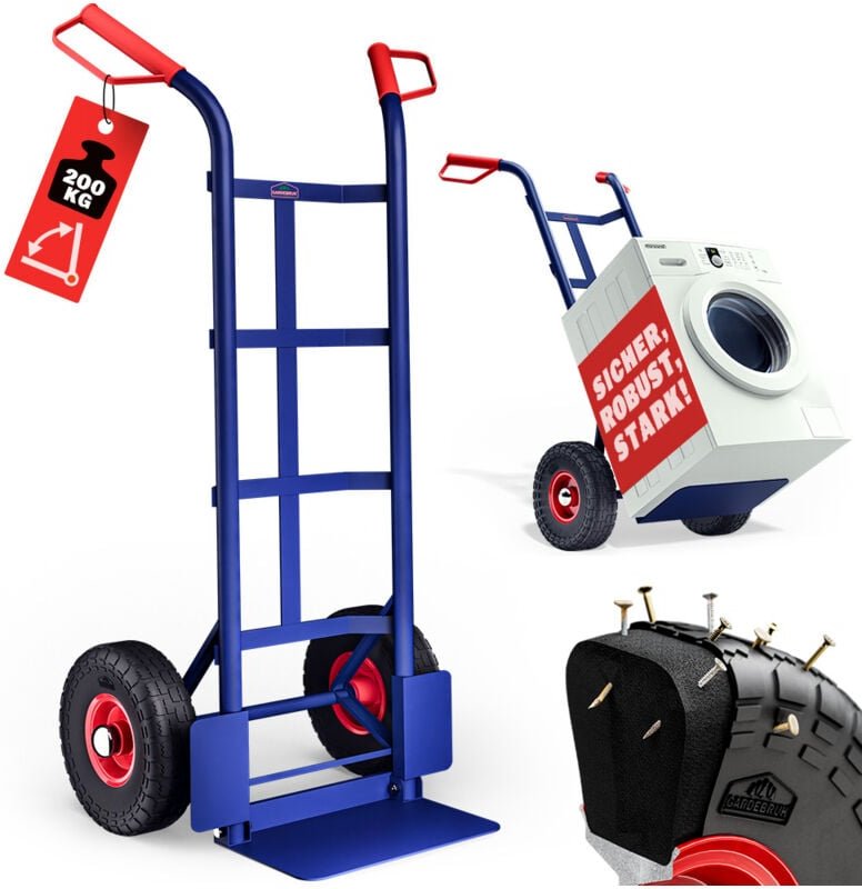 Gardebruk - Sackkarre pu Vollgummireifen klappbar 200kg Stahl Schutzblech Schwerlast Garten Umzug Transportkarre Transpo...