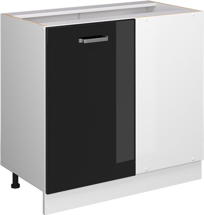 Thumbnail - Eckunterschrank R-Line, Schwarz Hochglanz, 86 cm ohne Arbeitsplatte Vicco