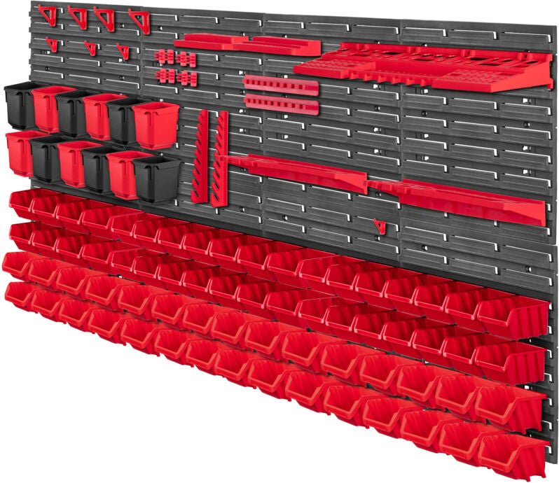 Werkstattwandregal, Wandplatten, 156 x 78 cm, Rot, 103 tlg. - Kadax