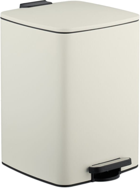 Relaxdays Mülleimer Küche, 20 Liter, entnehmbarer Inneneimer, Fußpedal, mit Müllbeutel, Tretmülleimer, Eisen, beige