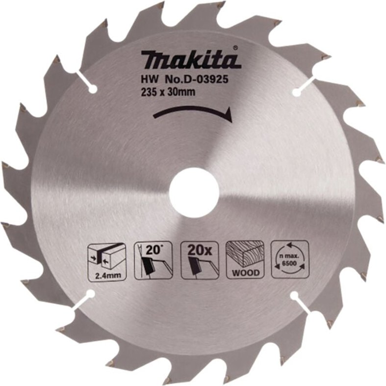 D-03925 Standard-Kreissägeblatt tct 235 x 30 mm 20T Holz - Makita