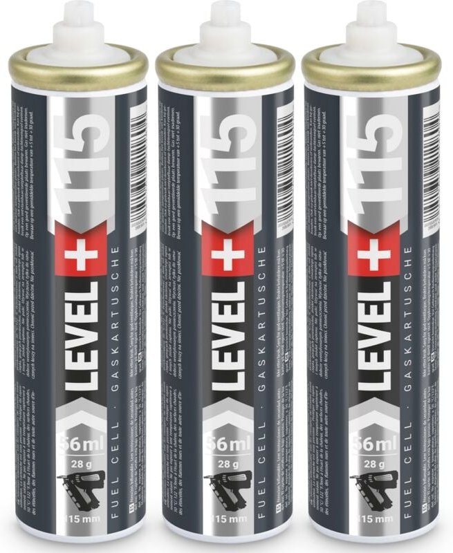 Level+ - level+ Gaskartusche für Gasnagler 115mm 56ml Fuel Cell L+115 - 3 St.