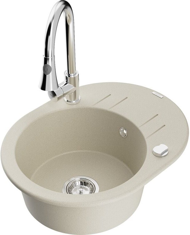 Kevin 1 Becken-Granitspüle mit Abtropffläche und Mischbatterie Elia, Beige - 6517-69-670101-00 - Mexen