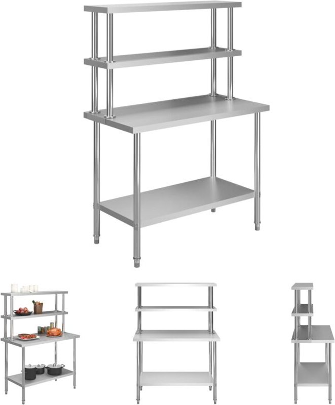 The Living Store Küchen-Arbeitstisch mit Aufsatzboard 120×60×150 cm Edelstahl - Gastronomie