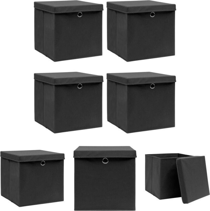 The Living Store - Aufbewahrungsboxen mit Deckeln 4 Stk. Schwarz 32x32x32 cm Stoff - Ordnungshelfer - Schwarz