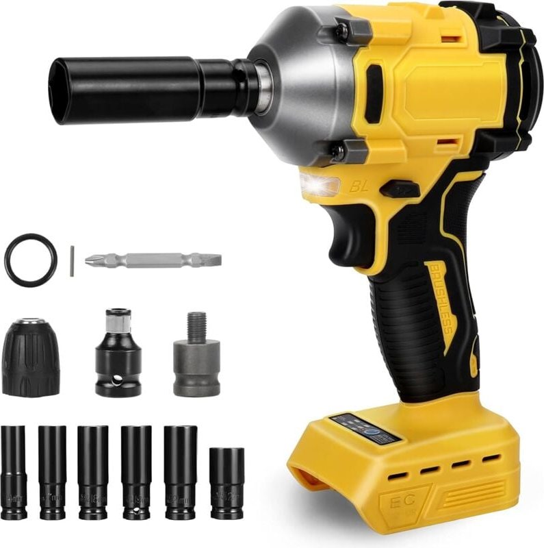 Bürstenloser Akku-Schlagschrauber, kompatibel mit Dewalt 18 V 20 V, 1/2 Zoll 600 Nm Elektro-Schlagschrauber, Akku-Schlag...