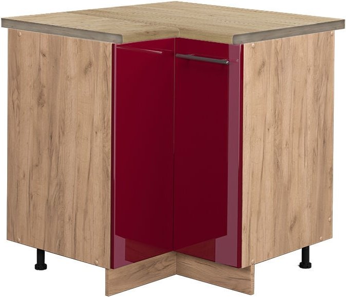 Vicco - Eckunterschrank Fame-Line, Bordeaux Hochglanz, 80.5 cm, ap Eiche