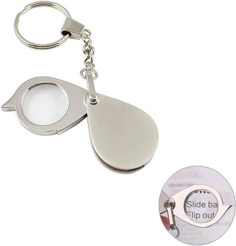 Schlüsselanhänger-Lupe, tragbar, faltbar, Metall-Taschenlupe, 10-fach, zum Lesen, Schmuck, Reisen