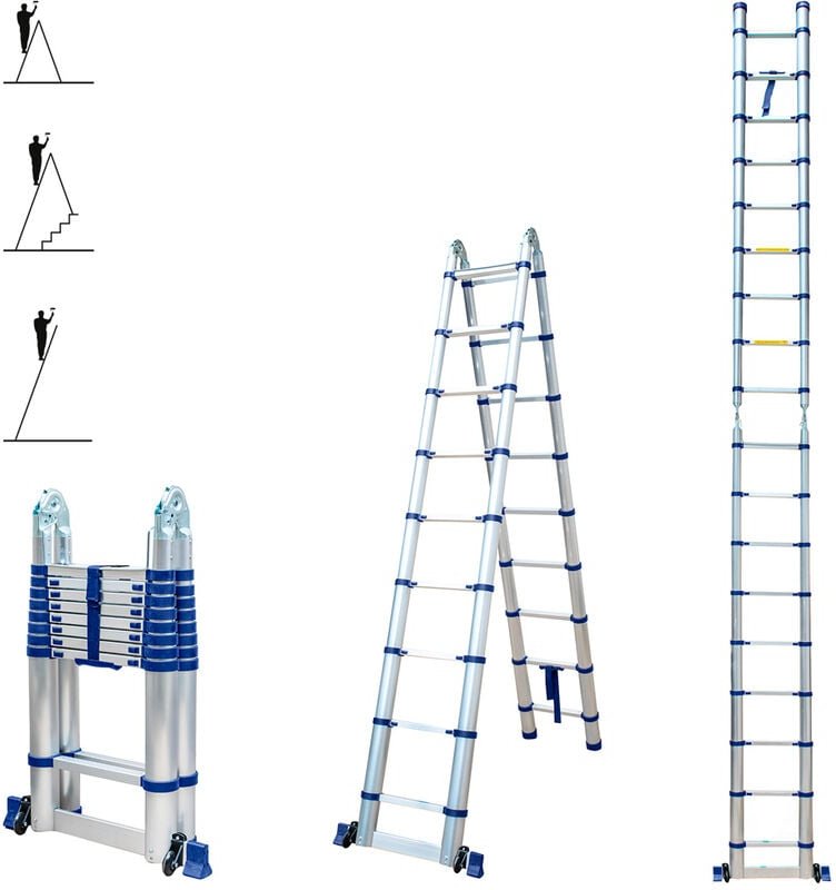 Aluminium Teleskopleiter 5,6 m (2,8 + 2,8), gelenkig und faltbar, ultraleicht, kompakt, Max. Belastung 150kg, Arbeitshöh...