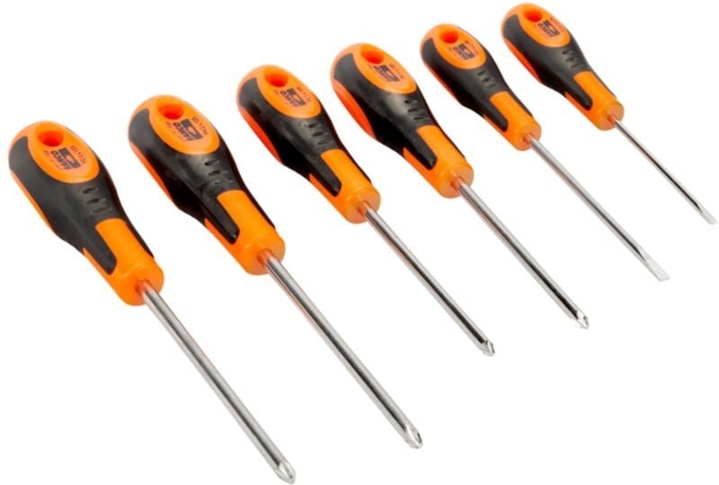 Bahco Satz Schraubendreher für Schlitz-, Phillips und Pozidriv-Schrauben mit Gummigriff, 3 - 4 mm/PH1 - PH2/PZ1 - PZ2 - ...