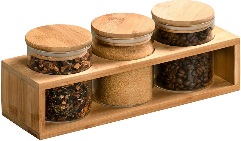 Kesper - Vorratsdosen mit Bambusständer, luftdicht, 3er-Set
