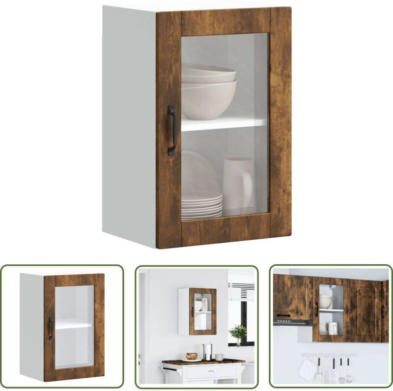 The Living Store - vidaXL Küchen-Hängeschrank mit Glastür Porto Räuchereiche