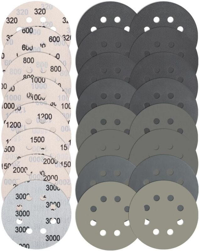 Bluedeer - 24 Stück Schleifpapier 125mm Klett, 8 Loch Nasse Trockene Schleifscheiben Körnung 320/600/800/1000/1200/1500/...