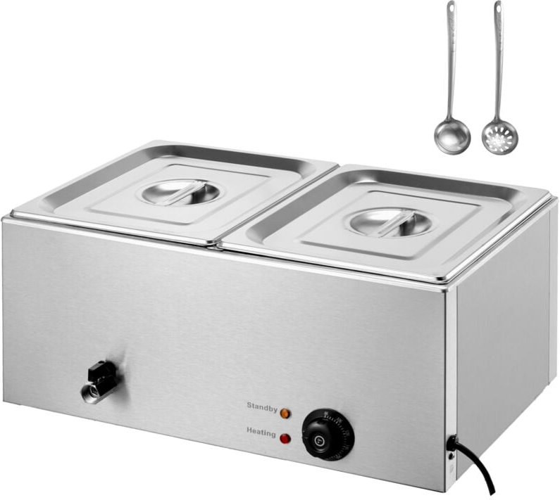 Kommerzieller Speisenwärmer für 2 Pfannen – 17 l, 1200 w, Edelstahl, einstellbare Temperatur - Mophorn