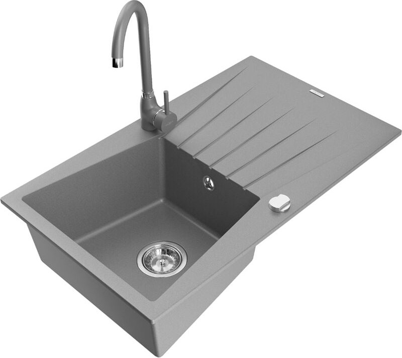 Cesar 1 Becken-Granitspüle mit Abtropffläche und Mischbatterie Telma, Grau - 6514-71-670200-71 - Mexen