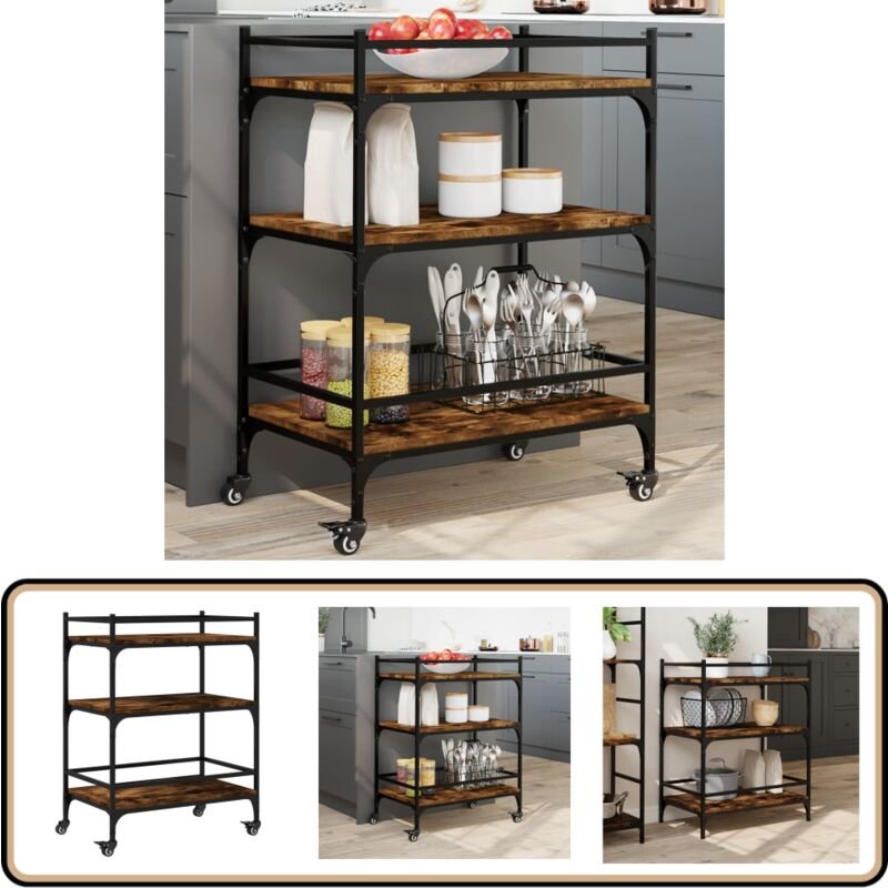 Küchenwagen Räuchereiche 65x40x86,5 cm Holzwerkstoff - Küchentisch - Küchenschrank - Rollwagen - Kücheninsel - Mobiliar