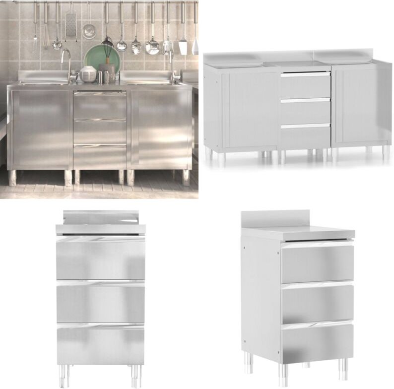 Gastro-Küchenschränke 3 Stk. Edelstahl - Küchenschrank - Küchenschränke - Home & Living