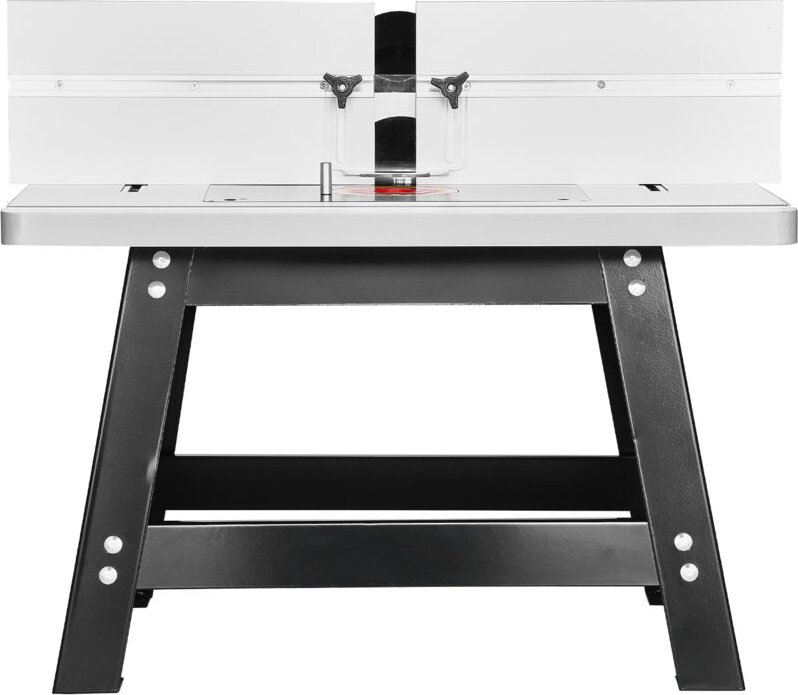 Frästisch 610x400x530 mm, Werkbank mit verstellbarem Anschlag, MDF-Arbeitsplatte, robuste Metallkonstruktion, 63 mm Stau...