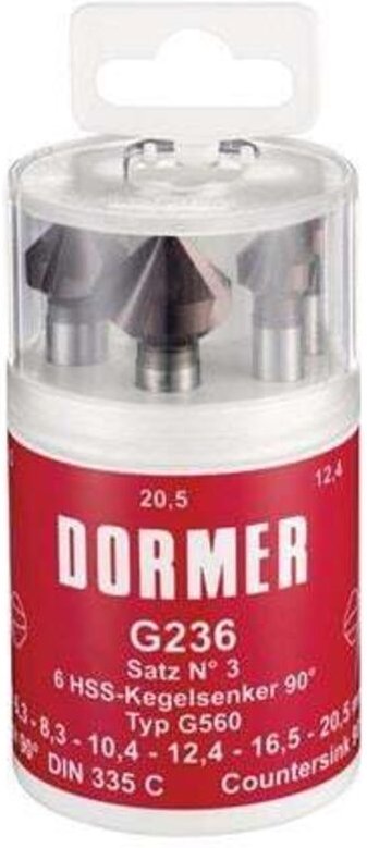 Dormer - Kegelsenkersatz din 335C 90Grad Nr.3 6,3-20,5mm hss TiAlN 6-tlg.Runddose